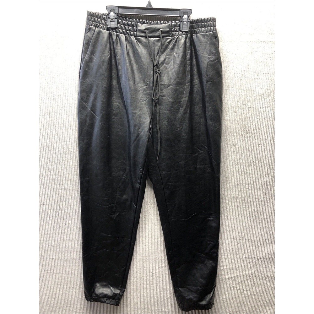 Saints 21 Womens Faux Leather Jogger Pants L Black Athleisure Moto Biker Chic